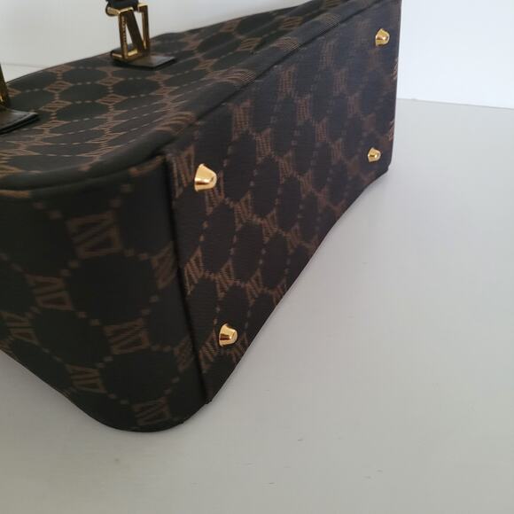 DIANA VALENTINO Study Handbag Tote Bag Brown Canvas Monogramed Medium Vintage - Picture 5 of 8